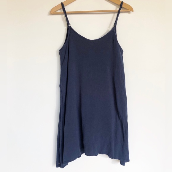 Roxy Full Bloom Sundress Sz M Navy Blue Crinkle Crepe Knit Strappy Summer Dress - Picture 7 of 12